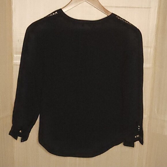 Ann Taylor Womens Black Semi Sheer Pullover Cutout Blouse XXS - Picture 2 of 6